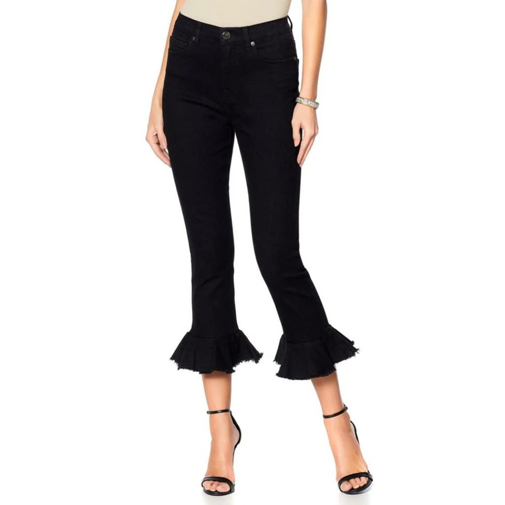 🛍️DG2 by Diane Gilman Women's Ruffle Hem Cropped Jeans